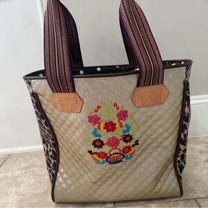 Floral Embroidered Beige Consuela Tote Bag
